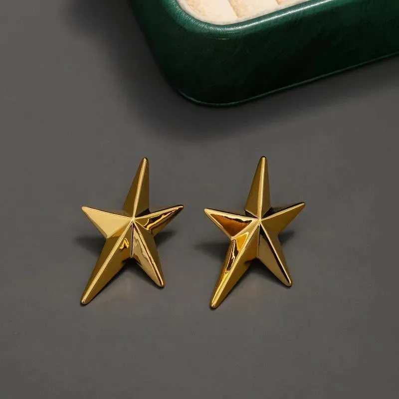 VAIGE Trendy Geometric Zinc Alloy Five-pointed Star Stud Earrings with Long Tassel Design for Independence Day Celebrations