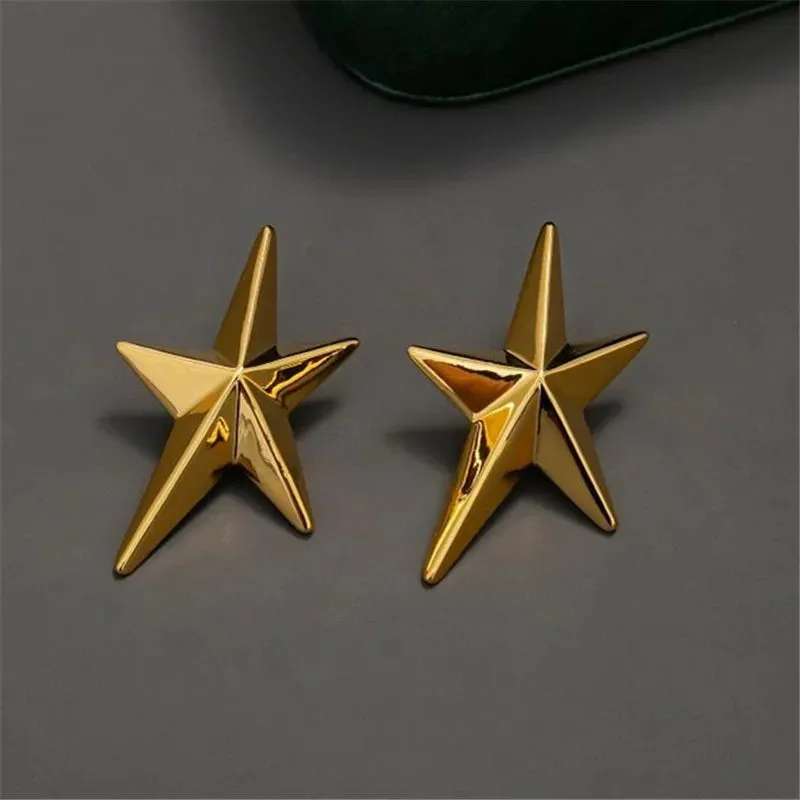 VAIGE Trendy Geometric Zinc Alloy Five-pointed Star Stud Earrings with Long Tassel Design for Independence Day Celebrations