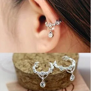 Vintage Rhinestone Water Drop Ear Cuff Clip Earrings For Women