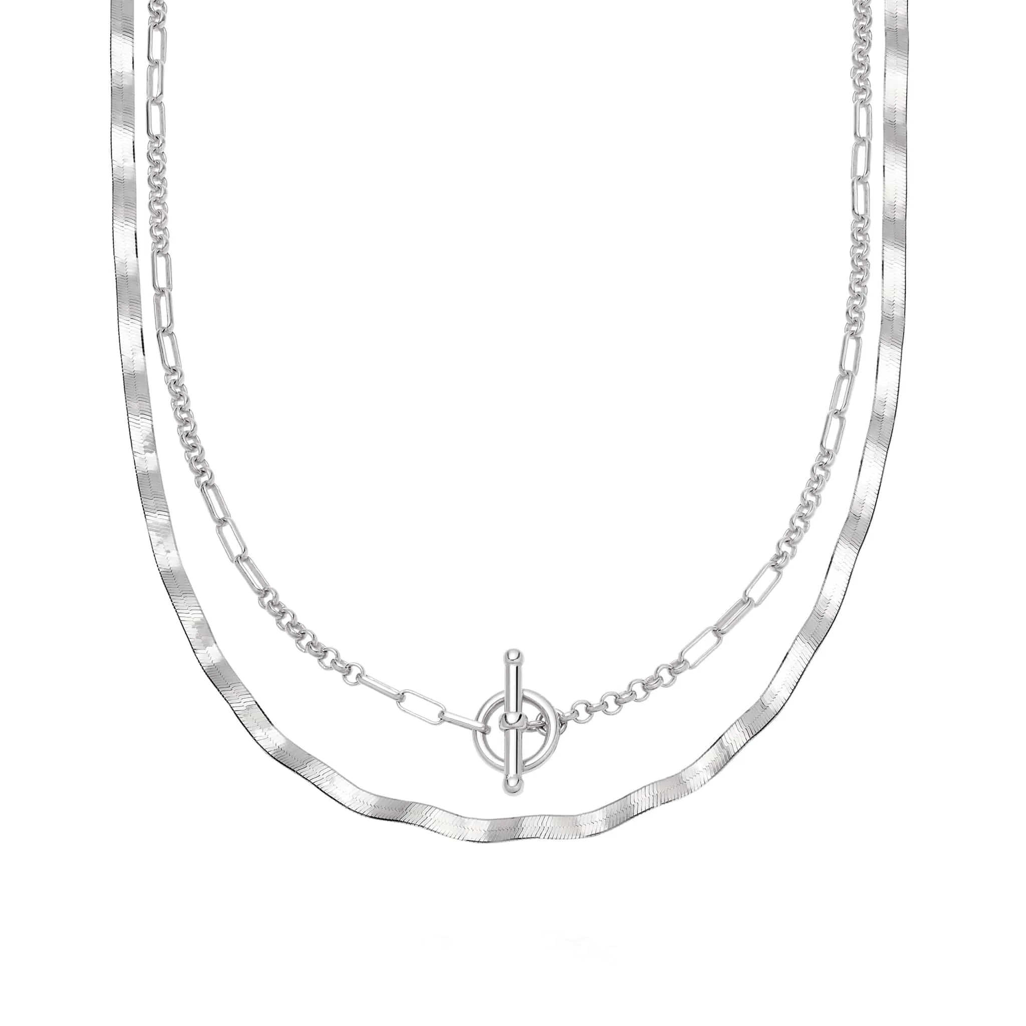 Wavy Interlock Necklace Layering Set Sterling Silver