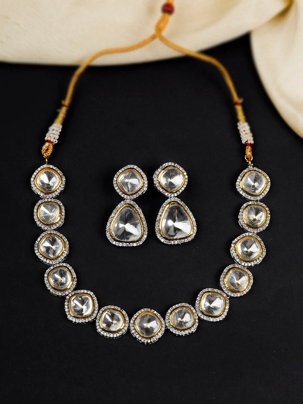 White Color Faux Polki Necklace Set - PK-S29