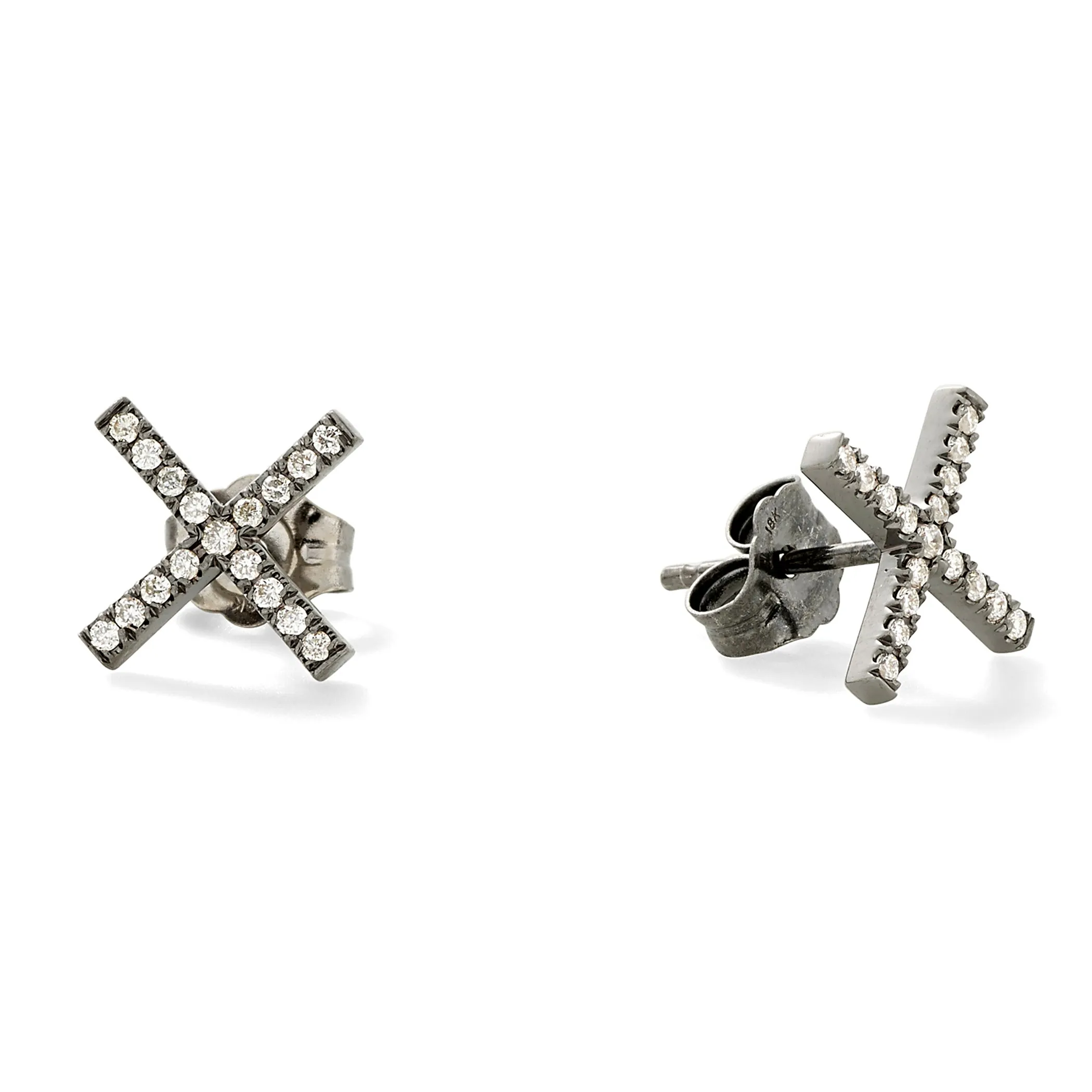 X Studs in 18K Blackened White Gold with White Diamonds