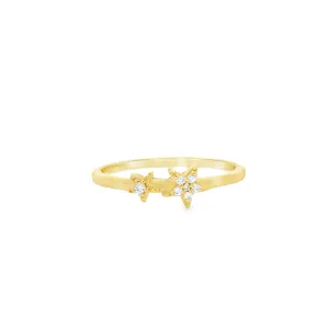 Yellow Gold Plated Sterling Silver 2-Star Ring with Cubic Zirconias | Size 5