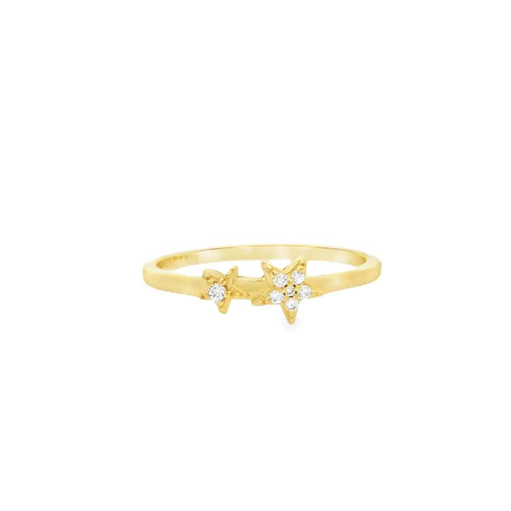 Yellow Gold Plated Sterling Silver 2-Star Ring with Cubic Zirconias | Size 5